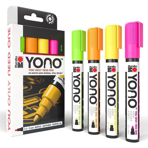 Marabu YONO NEON Acrylic Paint Markers - 4-Pack (1.5-3mm)