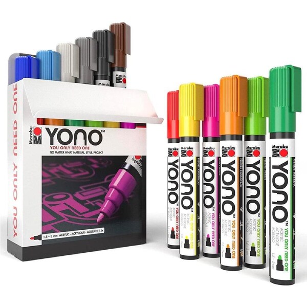 Marabu YONO Acrylic Paint Markers - 12-Pack (1.5-3mm)