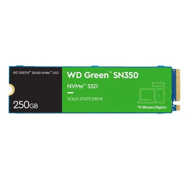 Western Digital WD Green SN350 250GB M.2 NVMe SSD PCIe 3.0x4 2400MB/s 1500MB/s R/W 300K/300K IOPS 40TBW 1M Hrs MTTF 3Y WTY (WDS250G2G0C)
