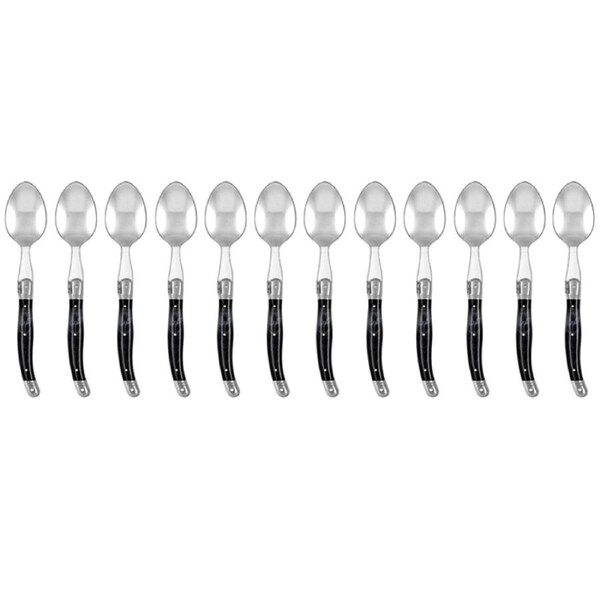 12pc Laguiole Etiquette 22.5cm Stainless Steel Table Spoon Cutlery Marble Black