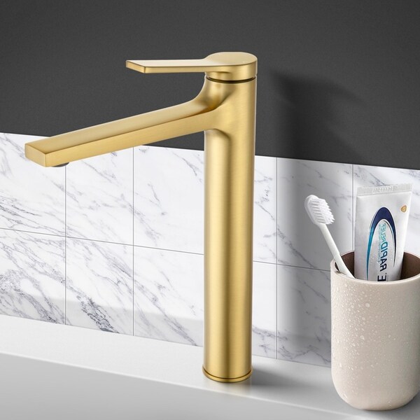 ACA Bathroom Tap Tall Basin Mixer Tap Brass Round Vanity Bench Top Faucet Brushed Yellow Gold WELS