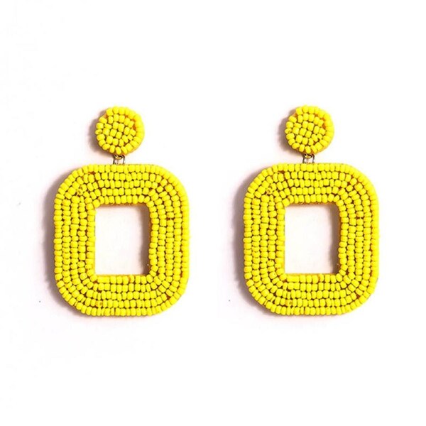 Nevenka Square Hoop Dangle Beaded Earrings-Yellow