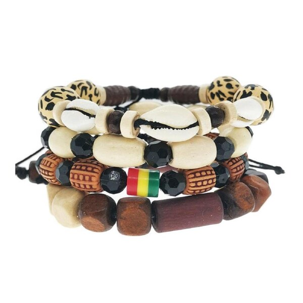 Nevenka 4 Pcs Adjustable Length Beaded Bracelets for Men Women