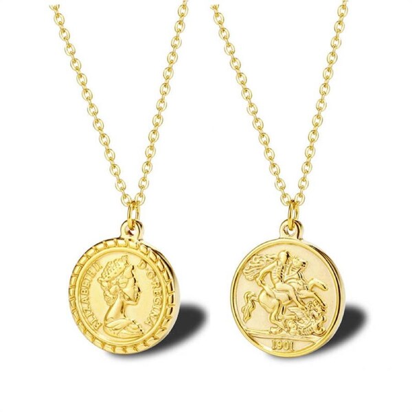 Nevenka Elizabeth Portrait Gold Coin Pendant Necklace