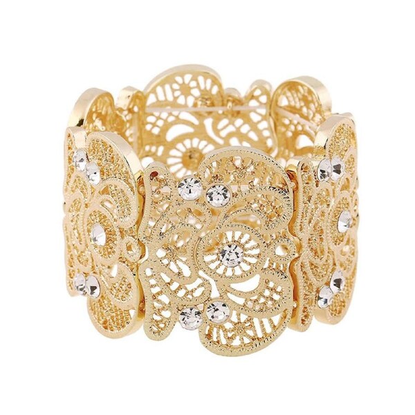Nevenka Womens Vintage Filigree Cuff Bangle Bracelet-Gold