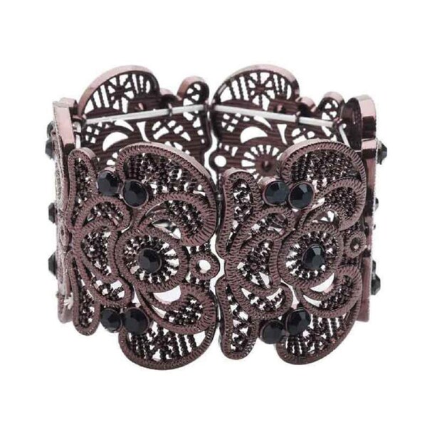 Nevenka Womens Vintage Filigree Cuff Bangle Bracelet-Coffee