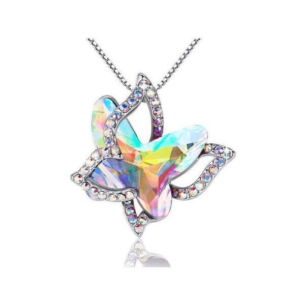 Nevenka Butterfly Birthstone Crystal Pendant Necklace Gifts for Women Girls-Colorful