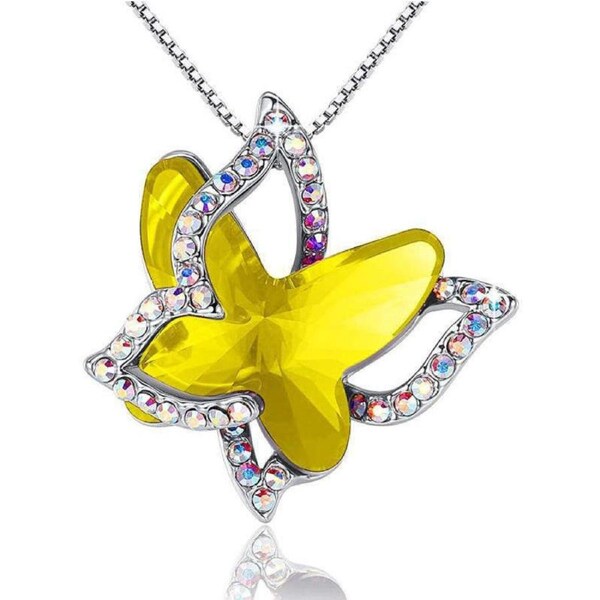 Nevenka Butterfly Birthstone Crystal Pendant Necklace Gifts for Women Girls-Yellow