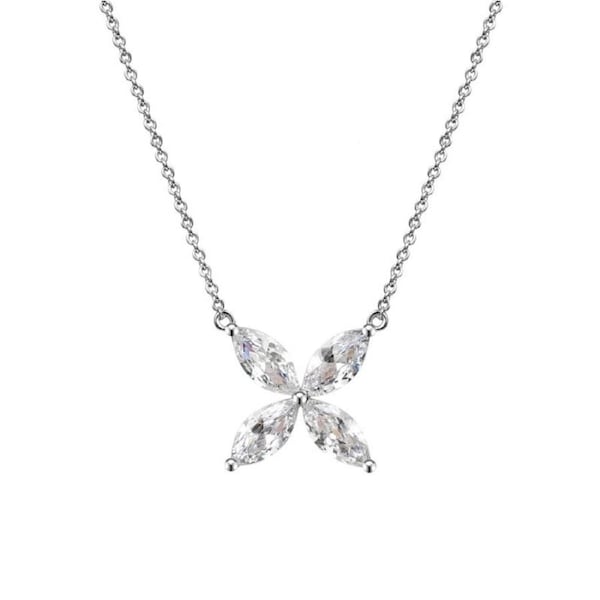 Nevenka Fashion Petal Fairy Zircon Pendant Necklace-Silver