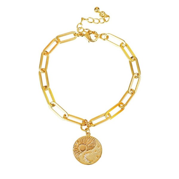 Nevenka Women Paperclip Bracelet Coin Pendant Bracelet-Gold