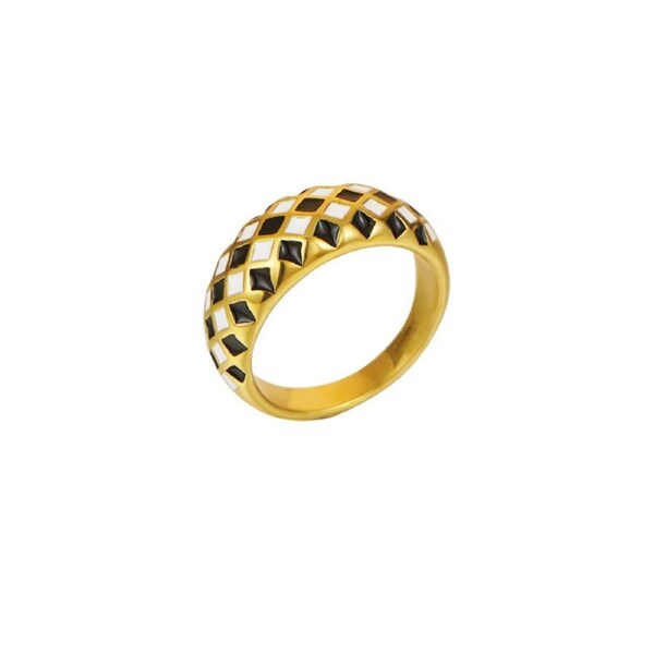 Nevenka Black And White Checkerboard Finger Ring For Women Girl
