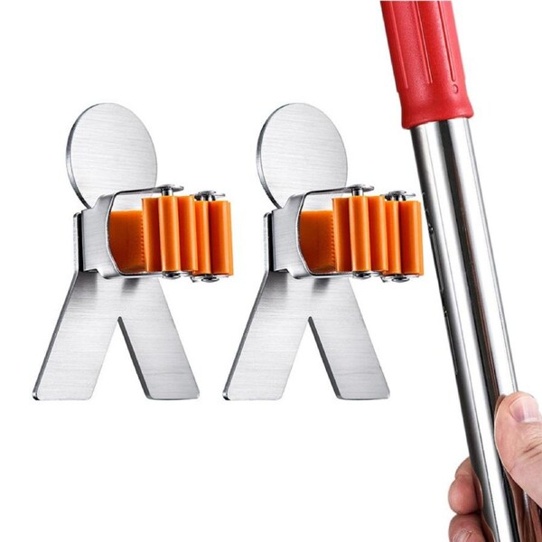 Catzon 2 Pcs Broom Holder Wall Mounted Stainless Steel Adhesive Hook for Home