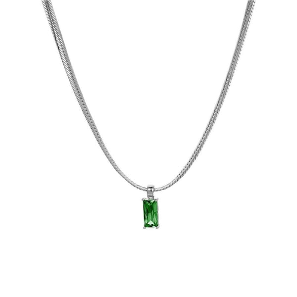 Nevenka Ladies Exquisite Pendant Necklace Snake Bone Chain Emerald Zircon Clavicle Chain-Green