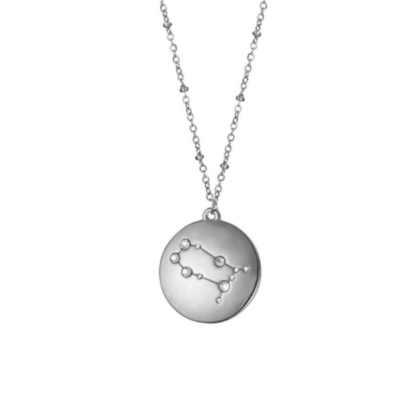 Nevenka 12 Constellation Coin Disc Silver Necklace Engraving Astrology Pendant-Gemini