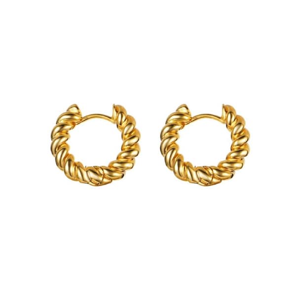 Nevenka 14K Gold Plated Twisted Mini Huggie Hoop Earrings for Women and Girl