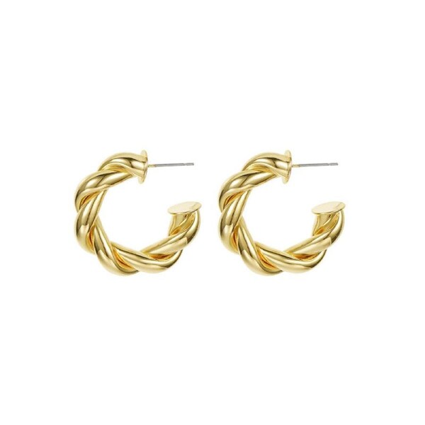 Nevenka 14K Gold Plated Twisted Rope Round Hoop Earrings Gift for Women-Gold