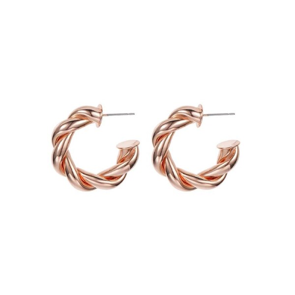 Nevenka 14K Gold Plated Twisted Rope Round Hoop Earrings Gift for Women-RoseGold