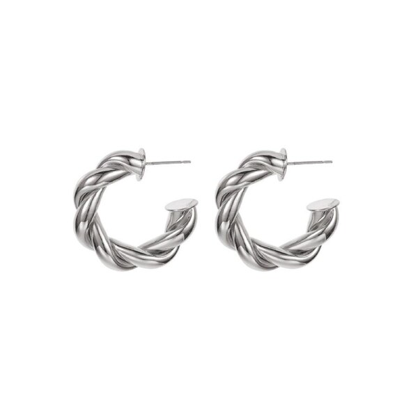 Nevenka 14K Gold Plated Twisted Rope Round Hoop Earrings Gift for Women-Sliver