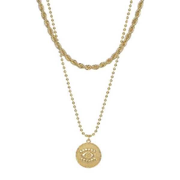 Nevenka Gold Layered Necklace Thick Chain Personalized Cuban Coin Pendant For Women Girls-N21020