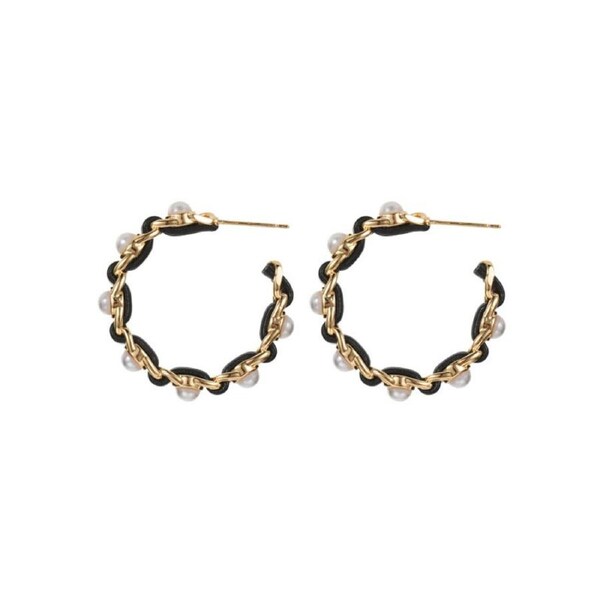 Nevenka Trendy Black Gold Pearl Hoop Earrings Fashion Statement Jewelry Women's Gift