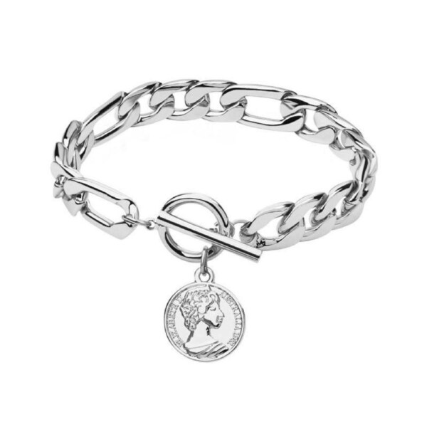 Nevenka Charm Bracelets Cuban Link with Toggle Clasp for Teen Girls Friendship Gift-Silver