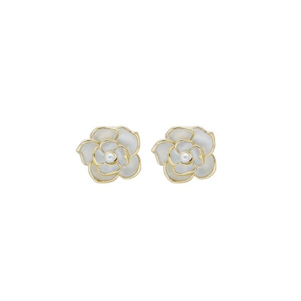 Nevenka Women's 925 Sterling Silver Flower Stud Earrings Pearl Rose Flower Hypoallergenic Stud Earrings