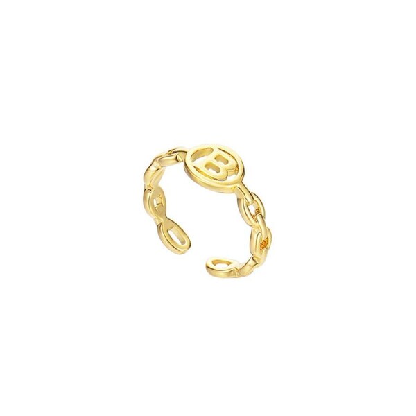 Nevenka Letter Chain Rings Adjustable Opening Rings for Women Girls-B