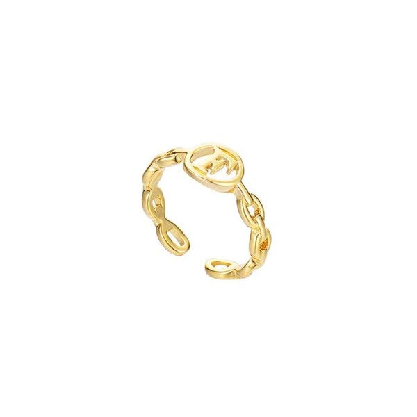 Nevenka Letter Chain Rings Adjustable Opening Rings for Women Girls-F