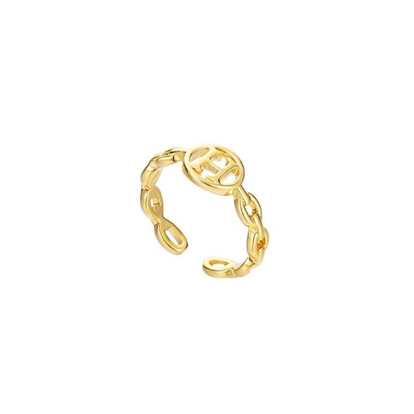 Nevenka Letter Chain Rings Adjustable Opening Rings for Women Girls-H