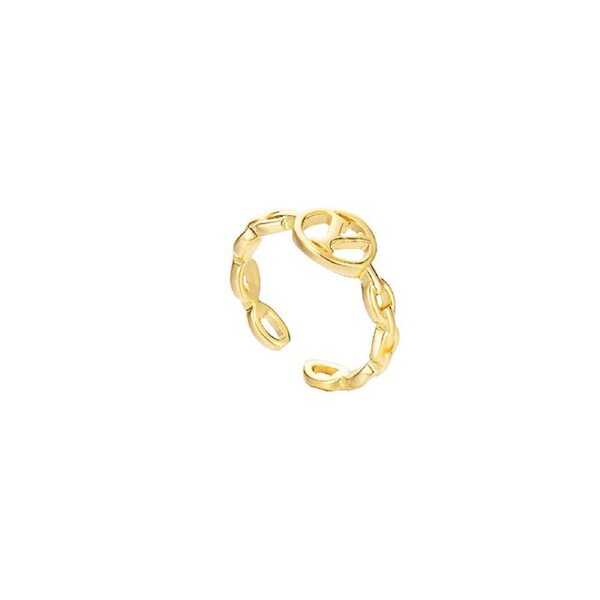 Nevenka Letter Chain Rings Adjustable Opening Rings for Women Girls-Y