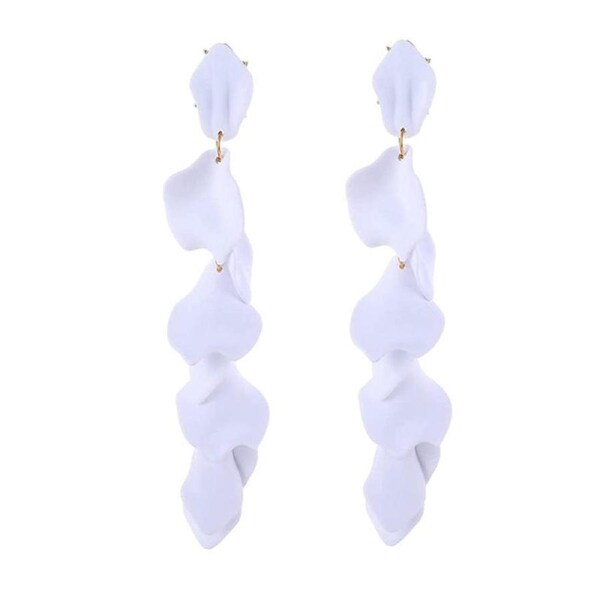 Nevenka Long Drop Rose Petal Earrings for Women and Girls-White