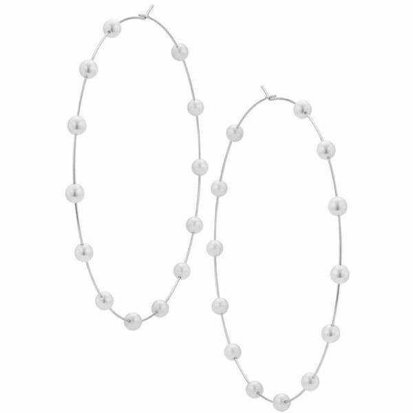 Nevenka Large Hoops Lightweight Pearls Thin Dangle Earrings-Silver