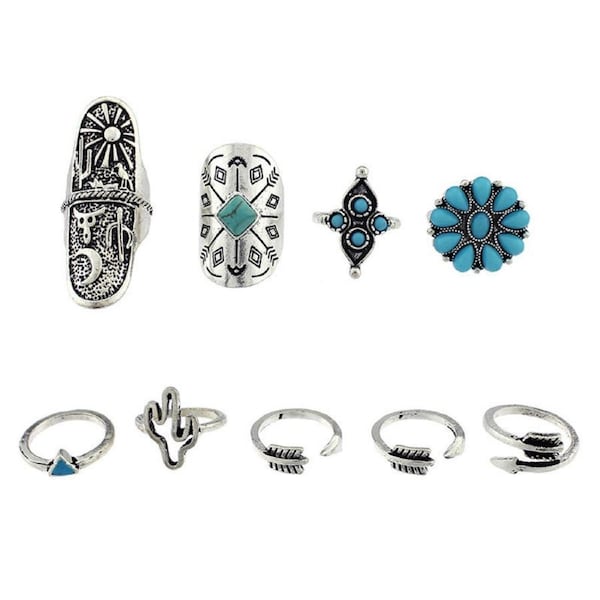 Nevenka Pack of 9 Boho Ring Set Joint Knuckle Ring for Women and Girls