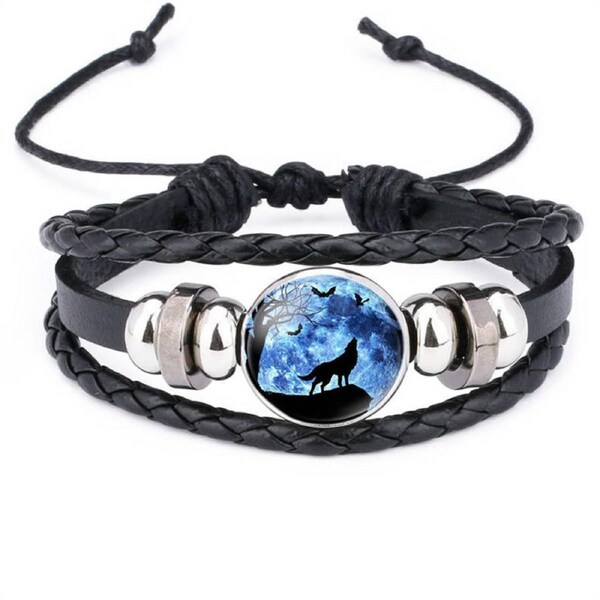 Nevenka Adjustable Wolf Braided Leather Bracelet The Pretty Gifts for Women-Black