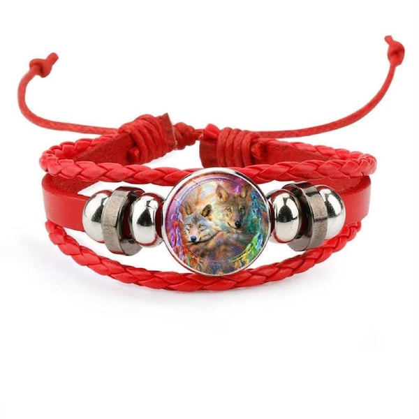 Nevenka Adjustable Wolf Braided Leather Bracelet The Pretty Gifts for Women-Red
