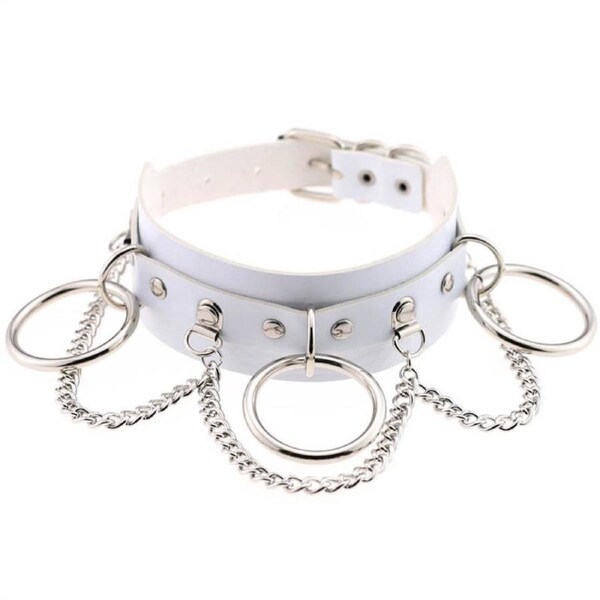 Nevenka Pu Leather Choker with Black Punk Rock Rivet Collar-White