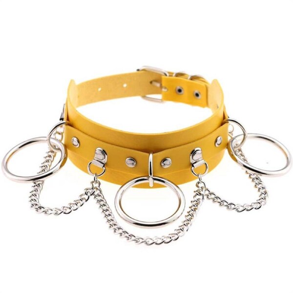 Nevenka Pu Leather Choker with Black Punk Rock Rivet Collar-Yellow