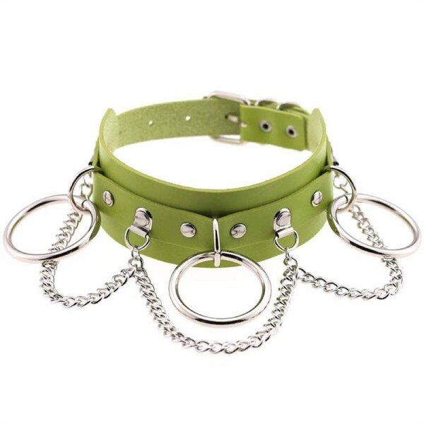 Nevenka Pu Leather Choker with Black Punk Rock Rivet Collar-Green