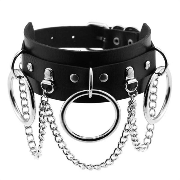 Nevenka Pu Leather Choker with Black Punk Rock Rivet Collar-Black