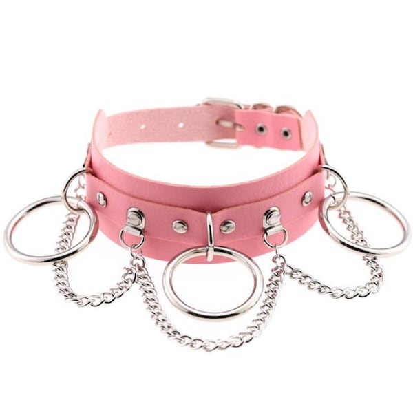 Nevenka Pu Leather Choker with Black Punk Rock Rivet Collar-Pink