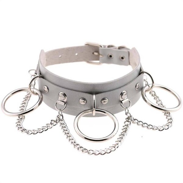 Nevenka Pu Leather Choker with Black Punk Rock Rivet Collar-Gray