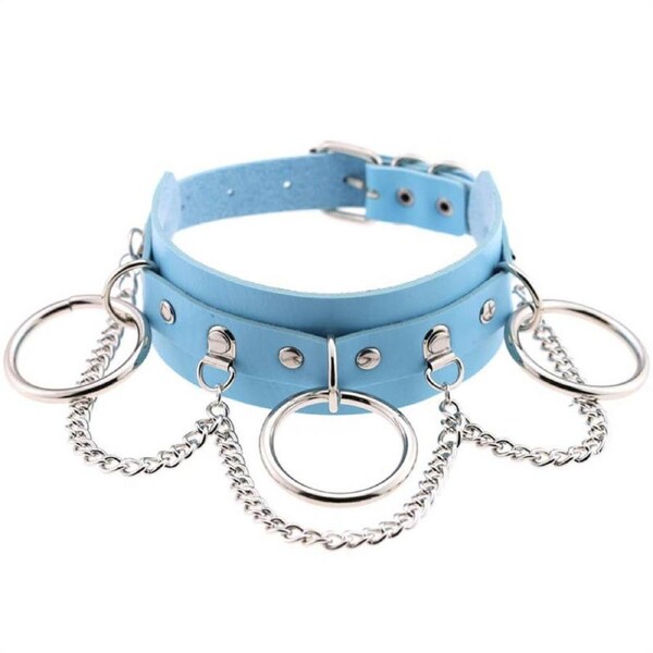 Nevenka Pu Leather Choker with Black Punk Rock Rivet Collar-LightBlue