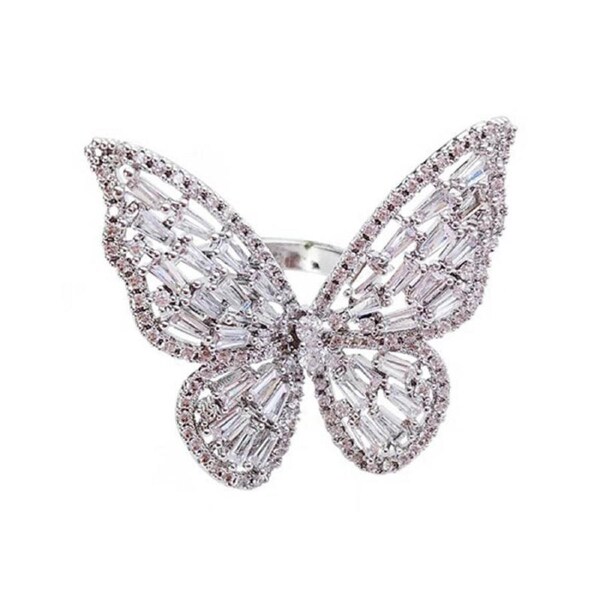 Nevenka Cubic Zirconia Sparkling Butterfly Knuckle Ring-White