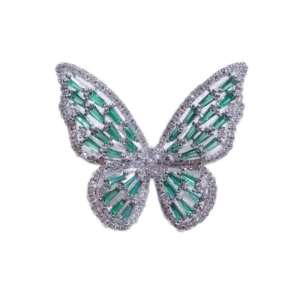 Nevenka Cubic Zirconia Sparkling Butterfly Knuckle Ring-Green