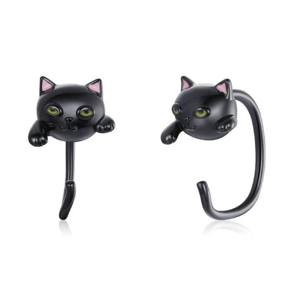 Nevenka Cute Cat Half Huggie Hoop Earrings for Women Jewelry Gifts-Black