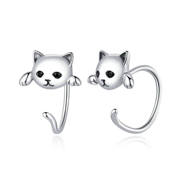 Nevenka Cute Cat Half Huggie Hoop Earrings for Women Jewelry Gifts-Silver