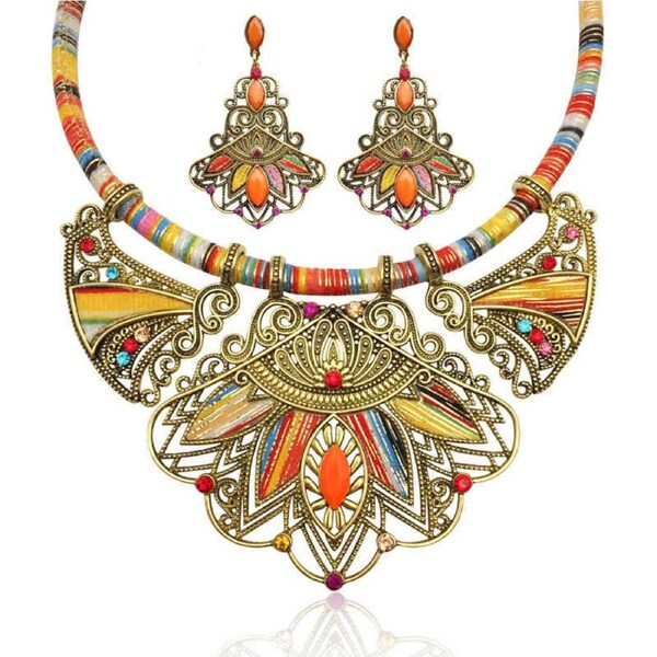 Nevenka Multicolor Boho Necklace + Earrings Set For Women