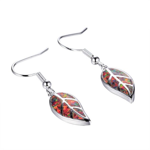 Nevenka Fashion Opal Leaf Drop Dangling Earrings-Orange