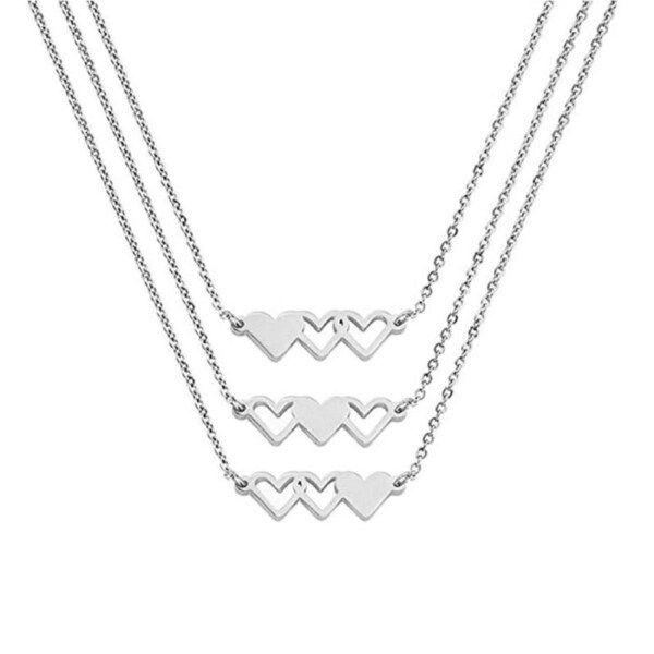 Nevenka Pack of 3 Best Friends Necklace Heart Pendant Jewellery-Silver
