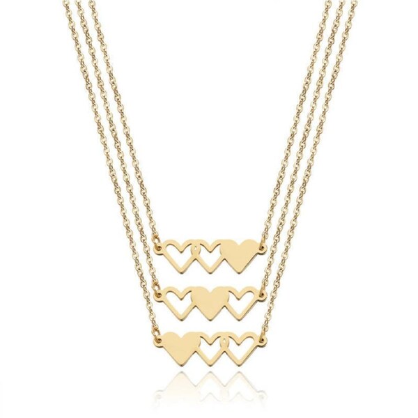 Nevenka Pack of 3 Best Friends Necklace Heart Pendant Jewellery-Gold